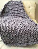 Grey Large Knitted Chenille Throw Blanket
