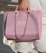 canvas tote baby pink bag with chain