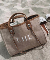 Canvas Tote Bag with Chain- Tan/beige