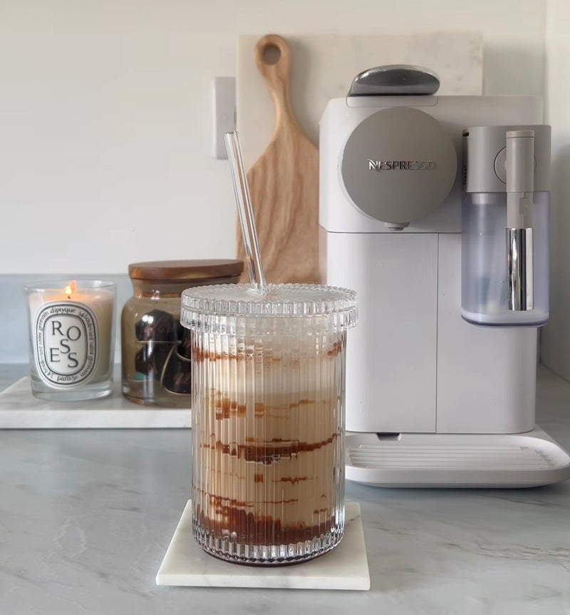 Iced coffee glass with lid and straw - THE GIFTED SISTERS