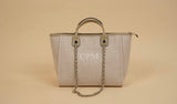 Greige Canvas Tote Bag with Chain Beach bag