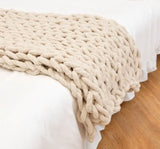 Cream Large Knitted Chenille Throw Blanket
