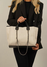 white Plain canvas tote bag with chain