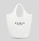 white Paris Milano Straw Beach Bag