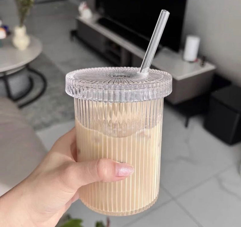 Iced coffee glass with lid and straw - THE GIFTED SISTERS