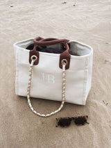 brown and cream handbag