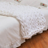 White Large Knitted Chenille Throw Blanket
