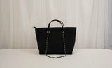 black Customised design Canvas Tote Bag with chain