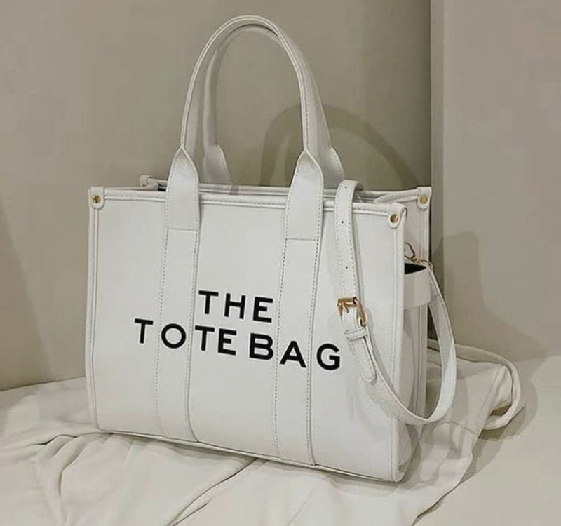 white Tote Leather Bag With Zip