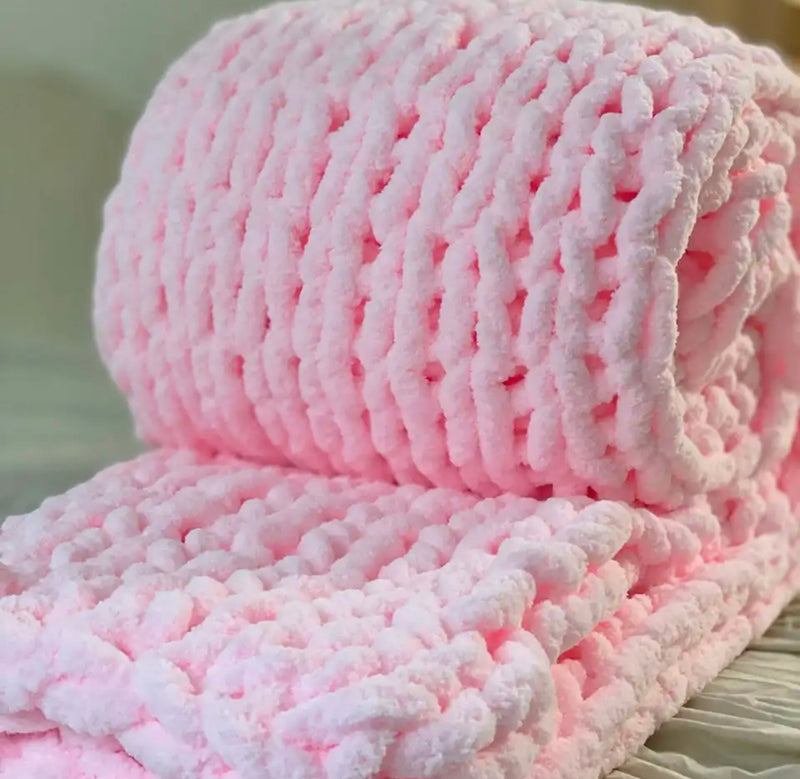 Baby Pink Large Knitted Chenille Throw Blanket