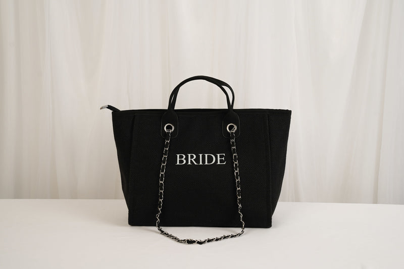 black Bride Tote Bag with Chain
